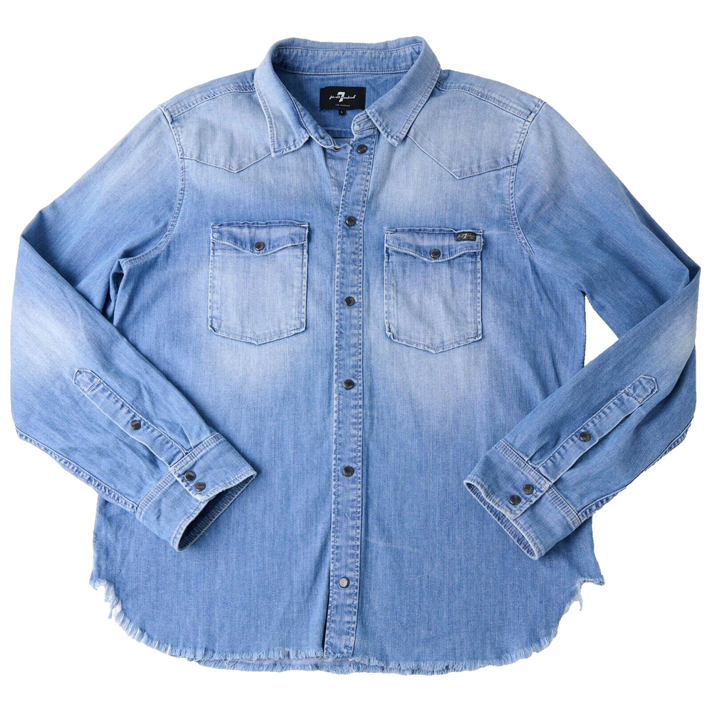 7 For All Mankind Light Blue Denim Western Button-Down Shirt